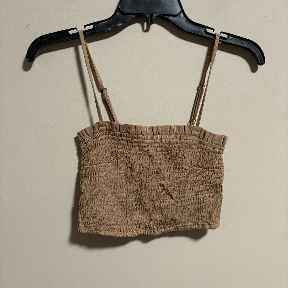 Abercrombie & Fitch Smocked Cami Crop Tan- Size Small